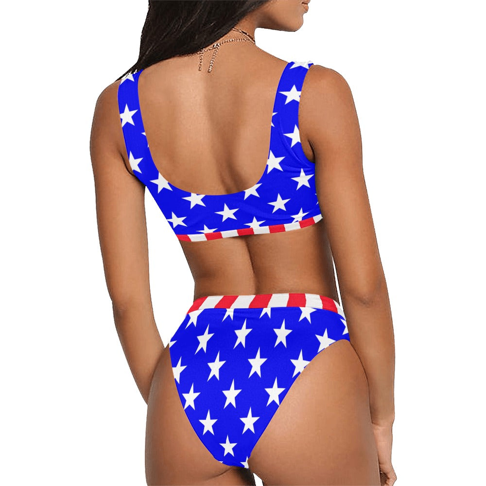 USA/American Flag Inspired Style-4 Sport Top & High-Waisted Bikini Swimsuit