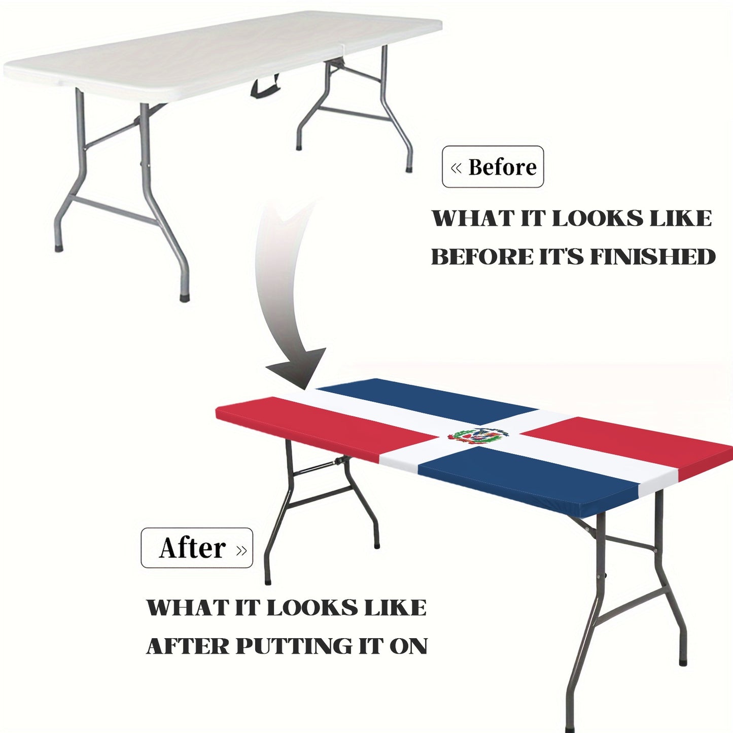 Dominican Republic Flag Inspired Custom Elastic Fitted Tablecloth 72x30 inch (Made in the USA)