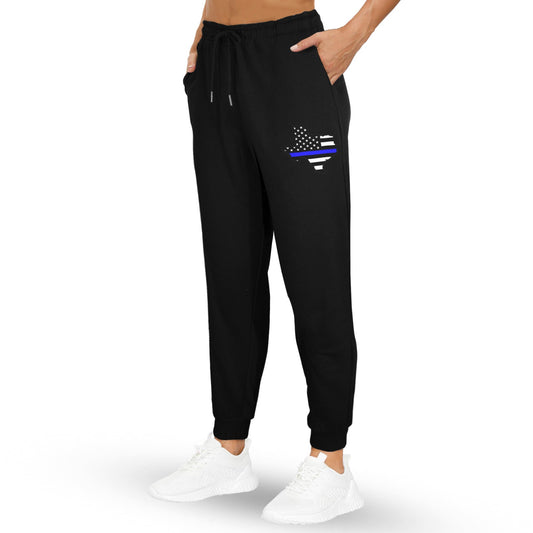 Thin Blue Line Flag Inspired Texas Shape Unisex Fleece Sweatpants (Left Printing) | Ships from USA