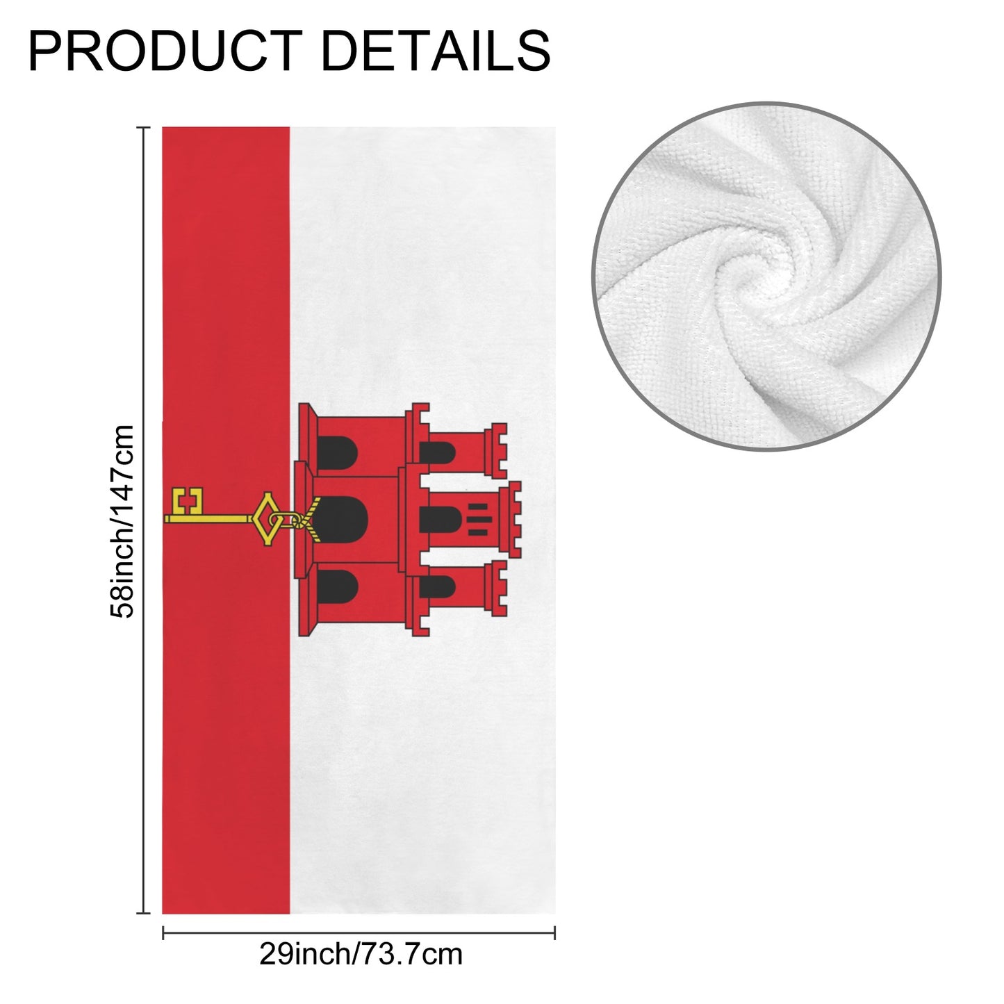 Gibralter Flag Inspired Custom Bath Towel 29"x58"(Made in USA)