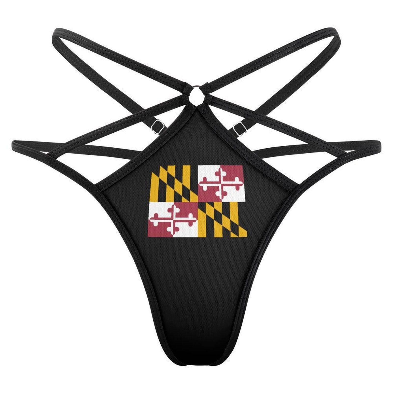 Black strappy lingerie with Maryland flag design, [Brand].