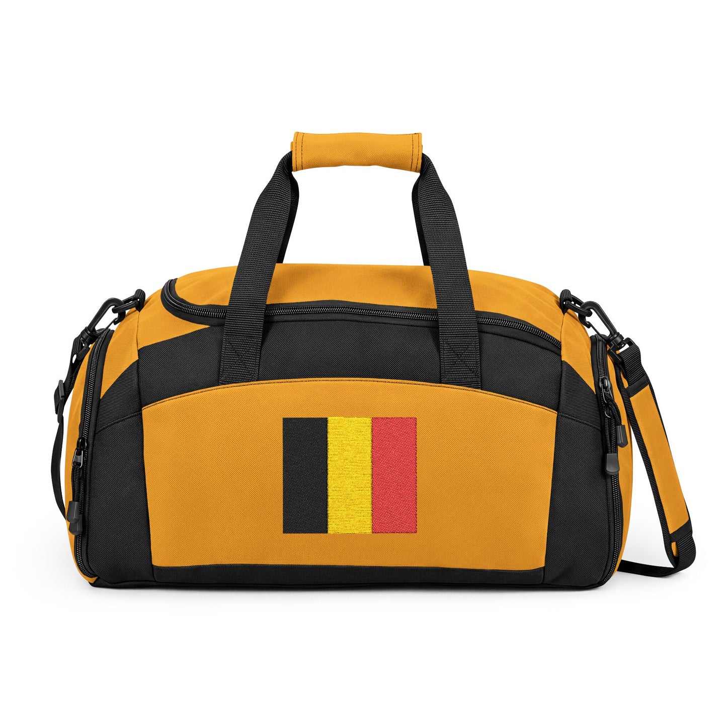 Belgium Flag Gym Bag — Black Duffle with Embroidered Belgium Flag