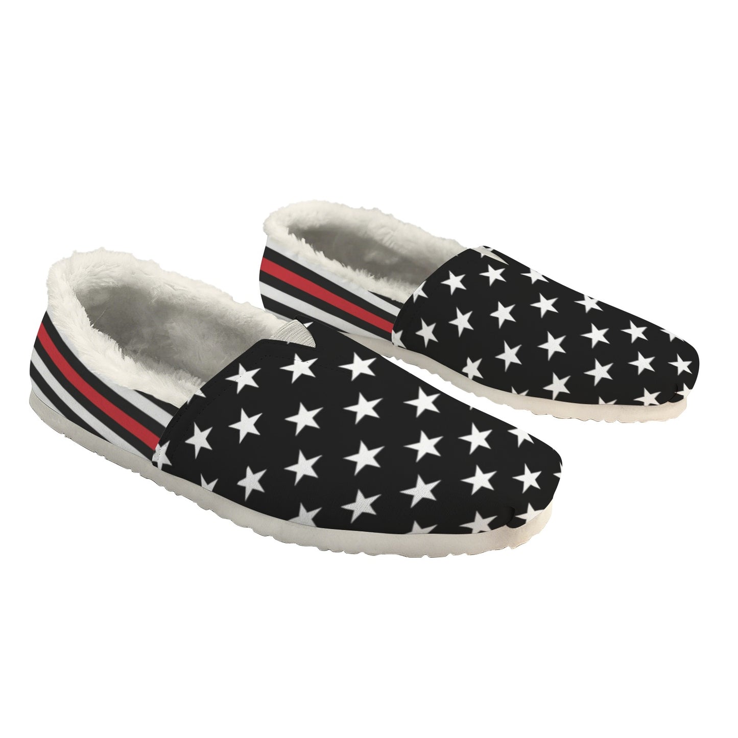 Thin Red Line Flag Inspired Women's Fleece-Lined Canvas Slip-On