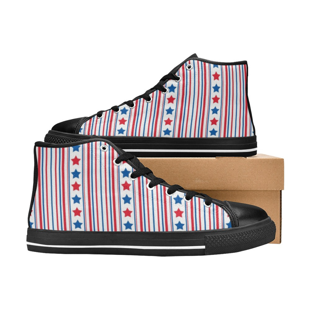 USA/American Flag Inspired Stars & Stripes Pattern Kid's High Top Canvas Shoes
