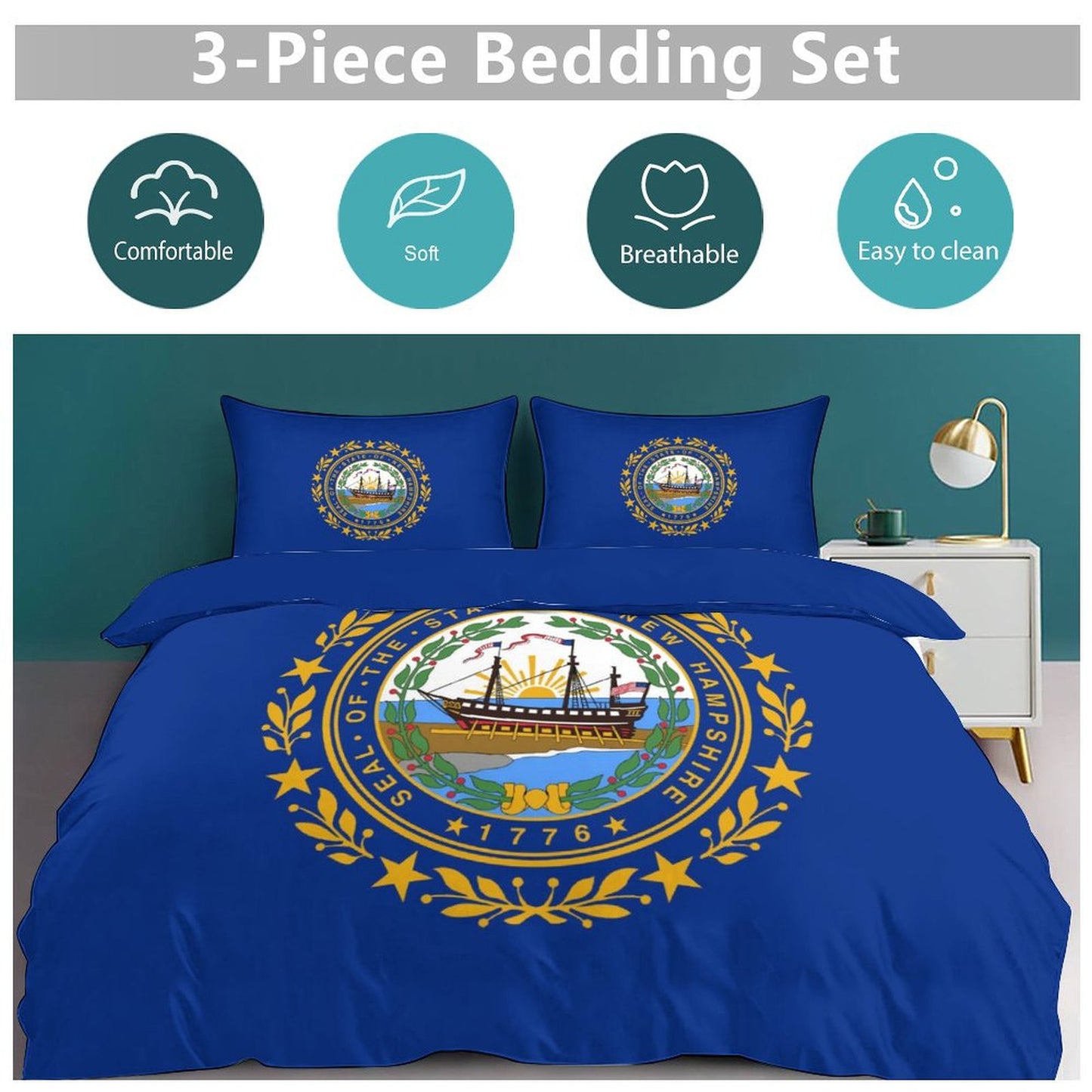 New Hampshire Flag Inspired 3-Piece Bedding Set (1 Duvet Cover + 2 Pillow Shams) – 102"×90"