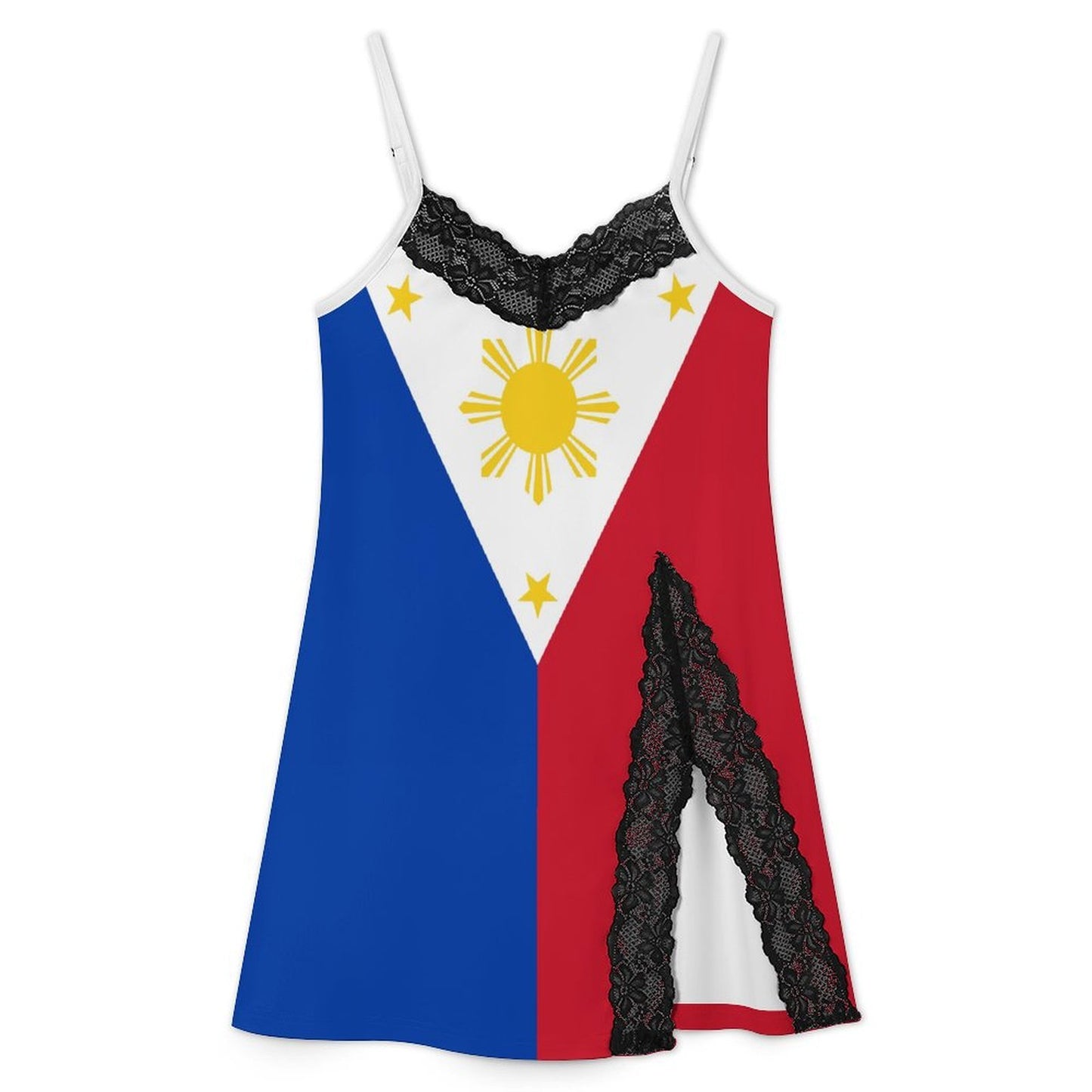 Philippines Flag Inspired Women's Lace Slit Cami Pajama Dress