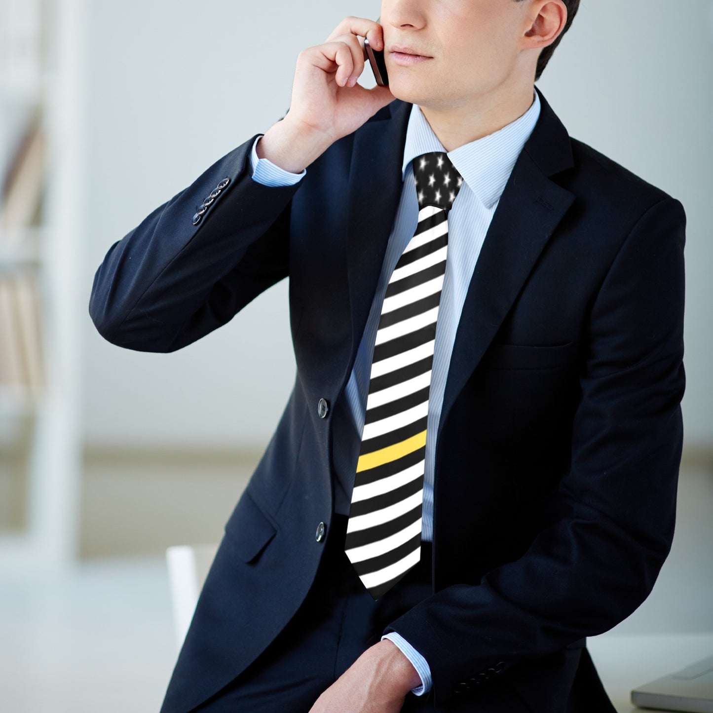 Thin Gold Line Flag Inspired Classic Necktie (Two Sides)