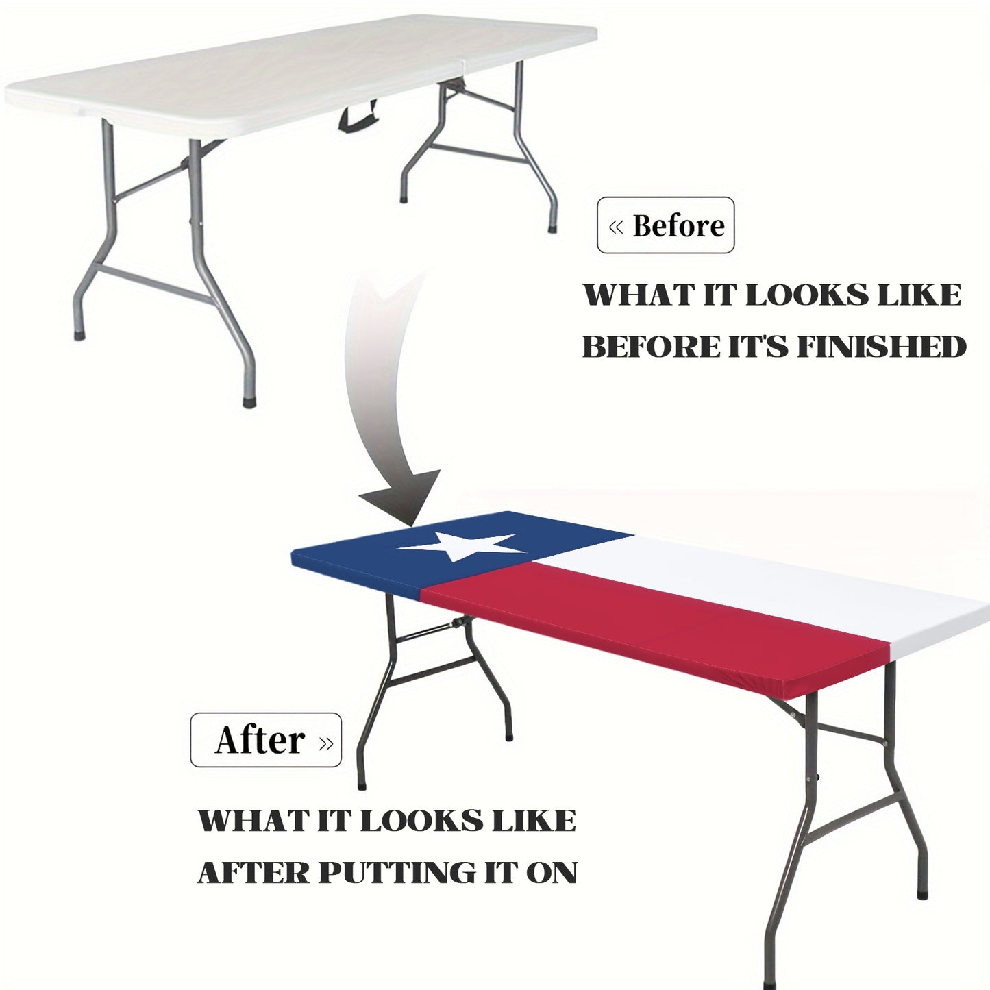 Texas Flag Inspired Custom Elastic Fitted Tablecloth 72x30 inch (Made in the the USA)