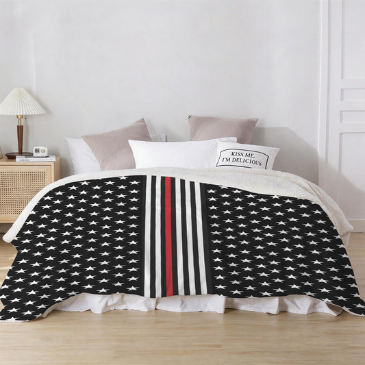 Thin Red Line Flag Inspired Style-2 Sherpa Fleece Blanket 90" x 108" | Prtinted in the USA