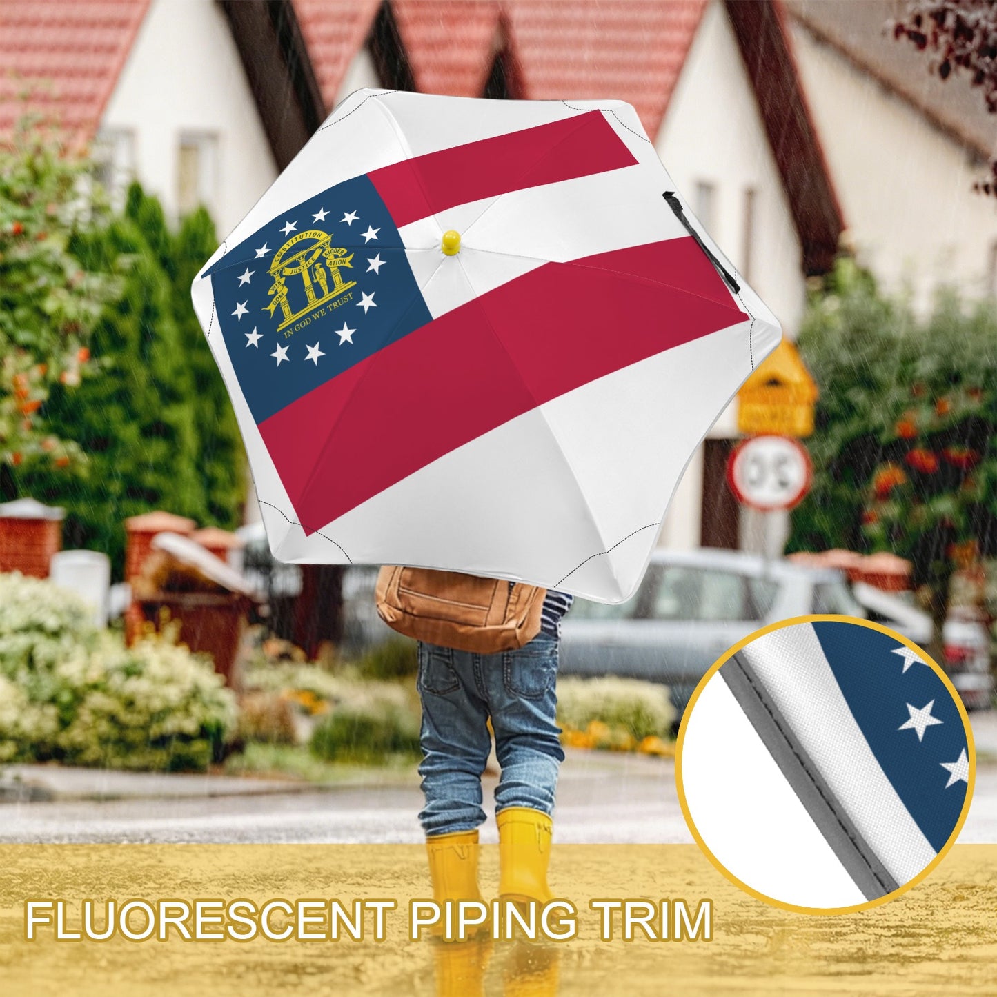 Georgia Flag Inspired Kids Safe Round Corner Umbrella