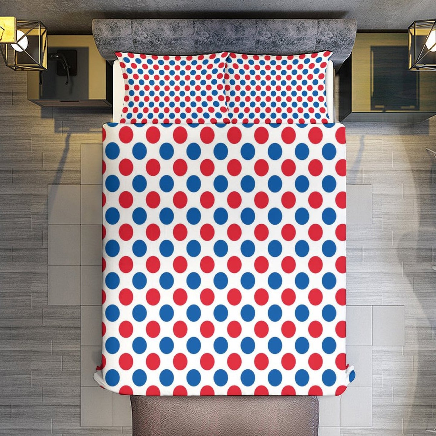 USA/American Flag Inspired Polka Dot Pattern 3-Piece Bedding Set (1 Duvet Cover + 2 Pillow Shams) – 102"×90"