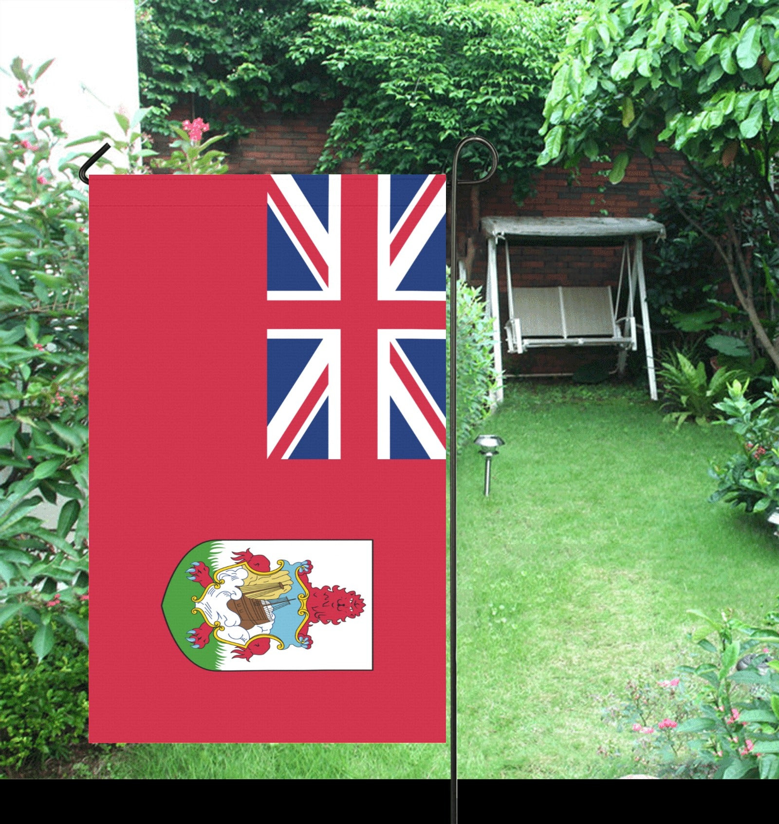 Luv My Flag with Bermuda design in a garden.