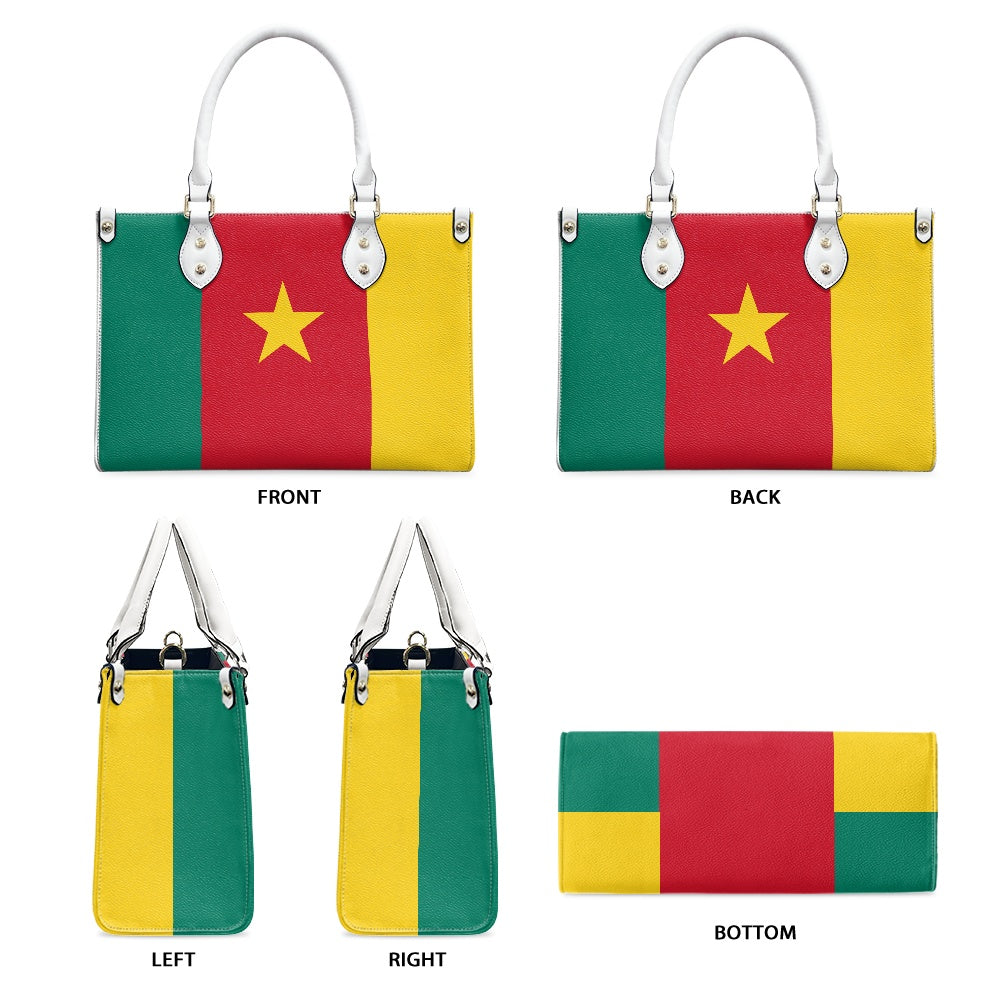 [Luv My Flag] handbag with Cameroon flag design, various angles.