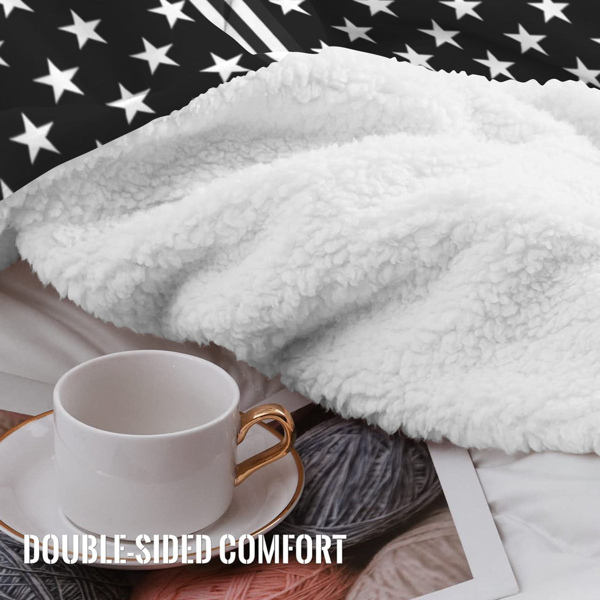Thin Red Line Flag Inspired Style-2 Sherpa Fleece Blanket 90" x 108" | Prtinted in the USA