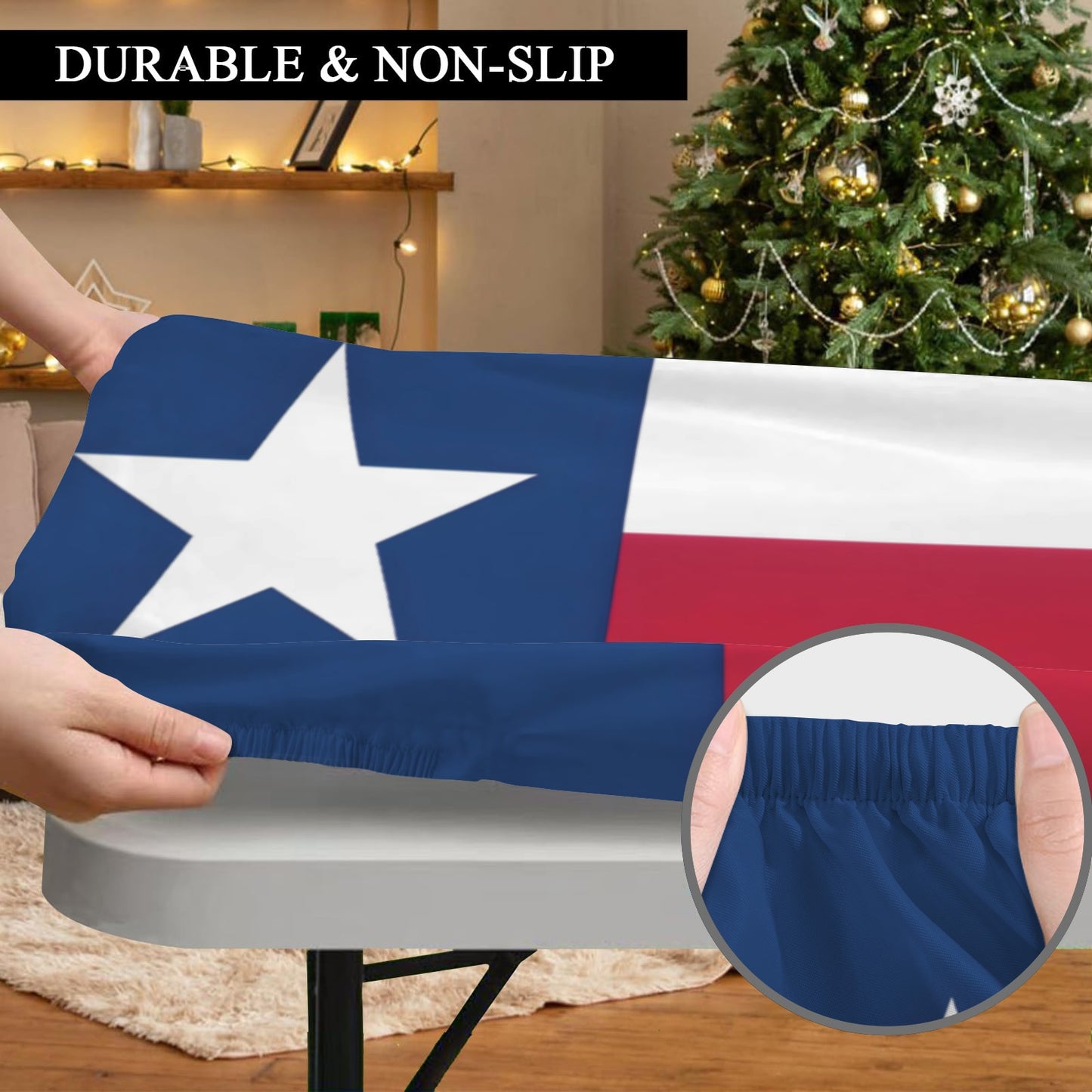 Texas Flag Inspired Custom Elastic Fitted Tablecloth 72x30 inch (Made in the the USA)