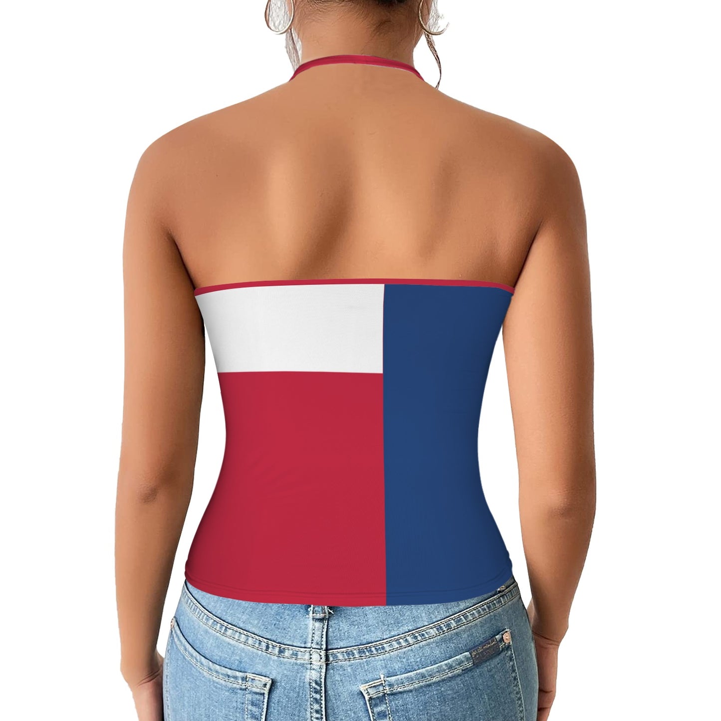 Texas Flag Inspired V-neck Halter Open Back Tank Top