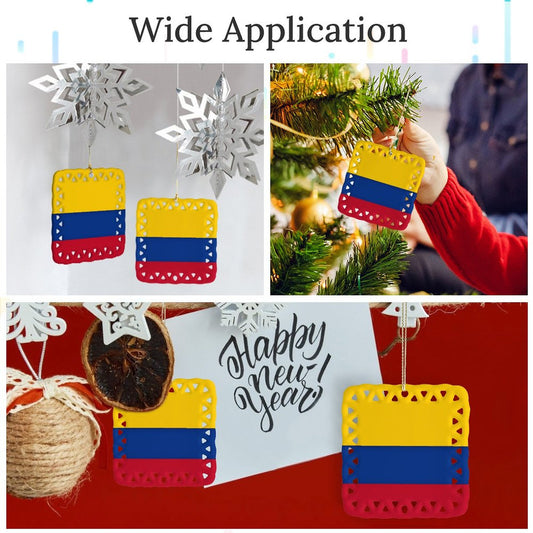 Colombia Flag Inspired Square Ceramic Ornament Made in the USA