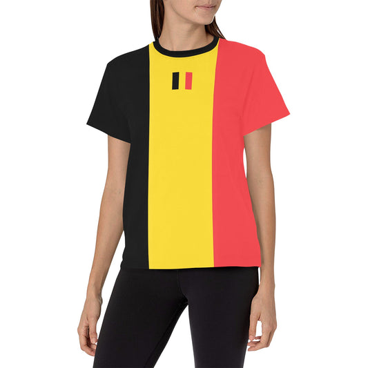 Belgium Flag Inspired Women's All Over Print Crew Neck T-Shirt(T40-2)(Made in Queens)