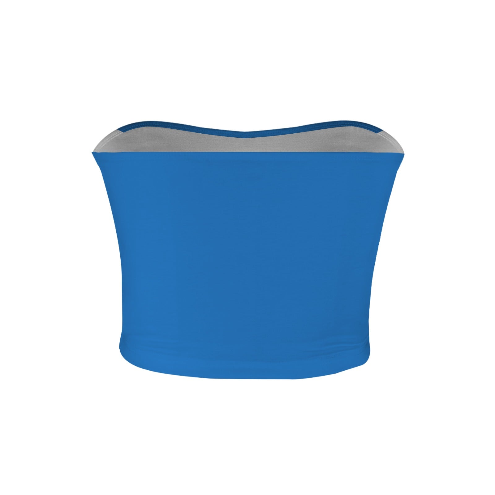 Blue strapless top by [Brand], simple and elegant design.