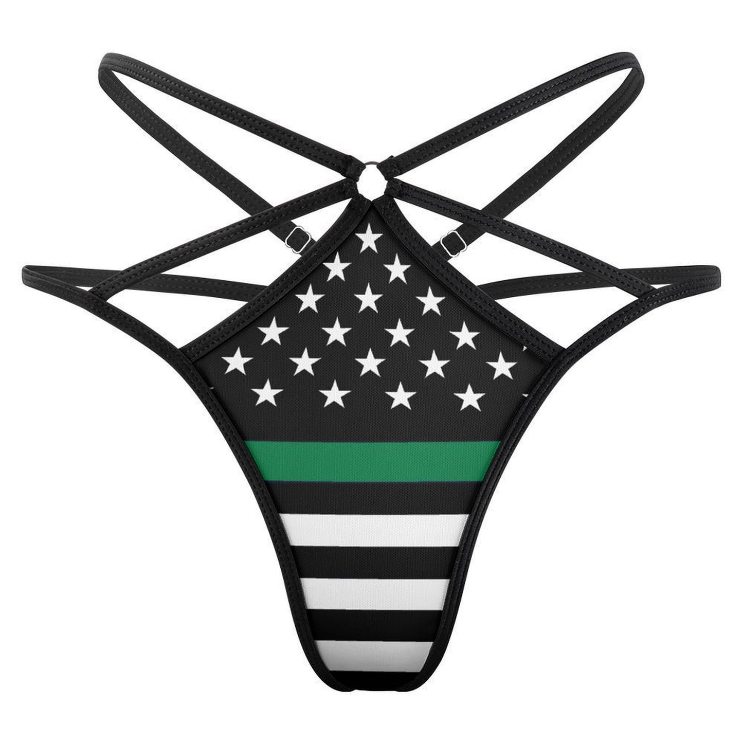 Black strappy bikini bottom with stars by [Brand].