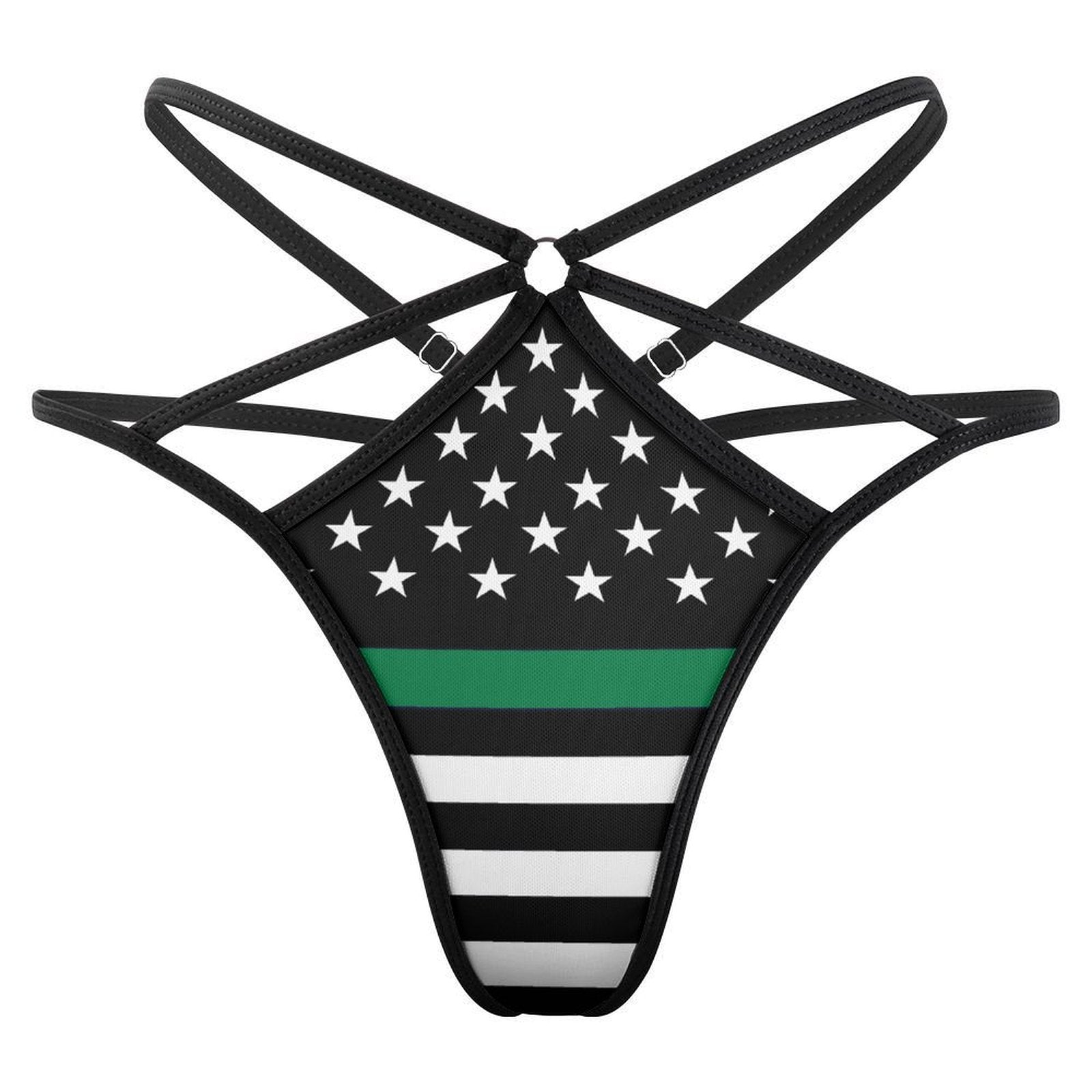 Black strappy bikini bottom with stars by [Brand].