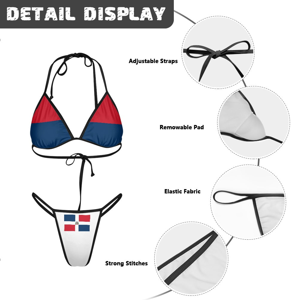 [Brand] bikini, adjustable straps, removable pad, elastic fabric details.