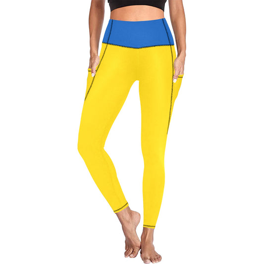 Ukraine Flag Inspired Women's High Waist Leggings with Pockets