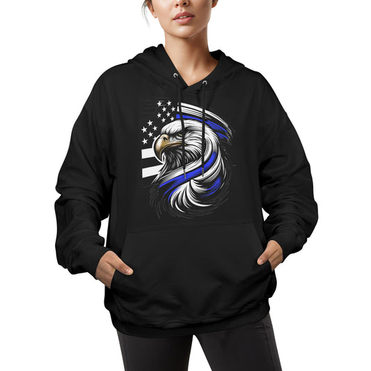 Thin Blue Line Flag Inspired Eagle Women's Hoodie Made in the USA