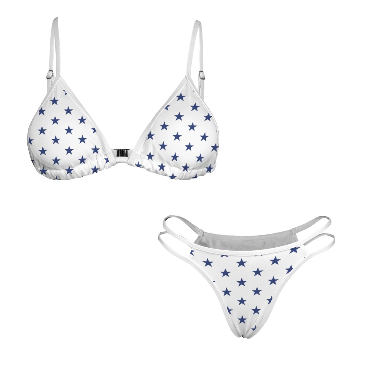 USA/American Flag Inspired Blue Stars w/White String Double-Strap Triangle Bikini Set