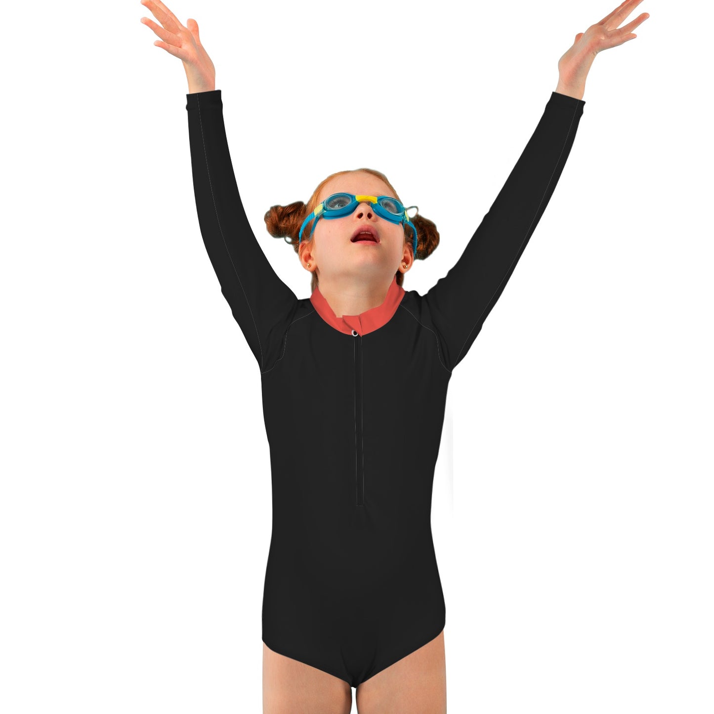 Thin Red Line Flag Inspired Big Girls' Long Sleeve One-Piece Swimsuit