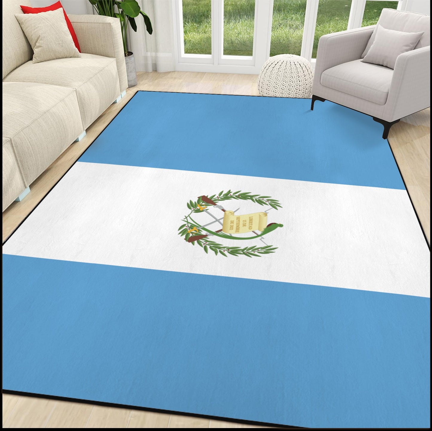 Guatamala Flag Inspired 84x60 Inch Area Rug with Black Binding (Made in the USA)