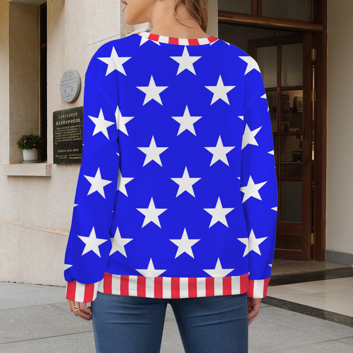 USA/American Flag Inspired Women's Crew Neck Sweater Style-1 Printed in the USA