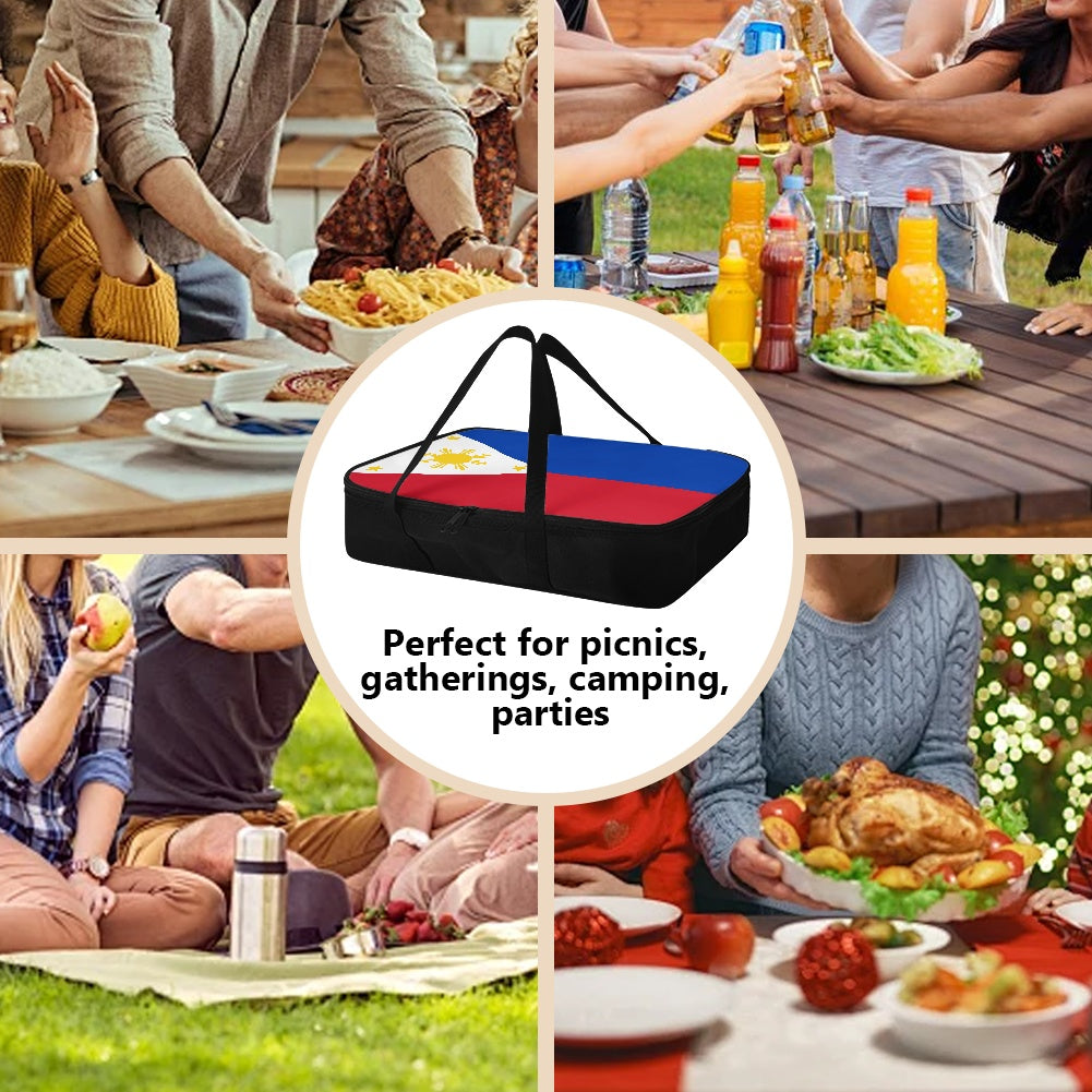[Brand] insulated carrier, ideal for picnics and gatherings outdoors.