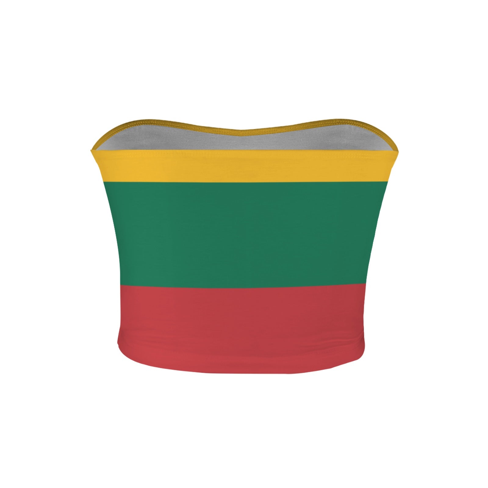 [Brand] neck gaiter with Lithuanian flag colors: yellow, green, red.