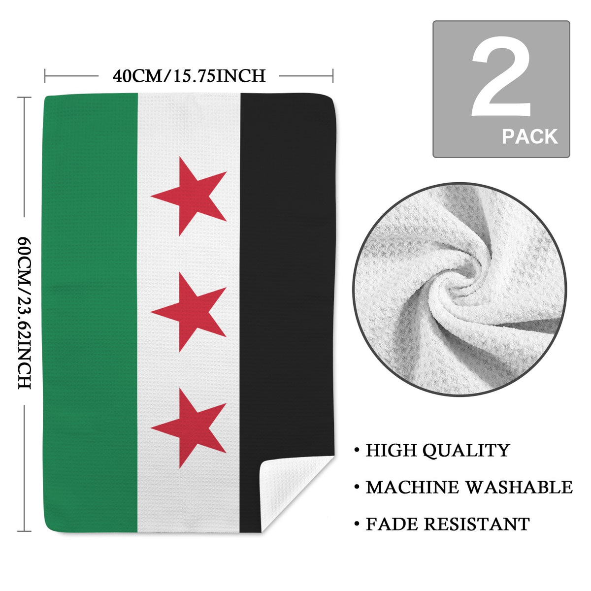 Syria Flag Inspired Kitchen Towel 40X60cm (Pack of 2) | Printed In the USA
