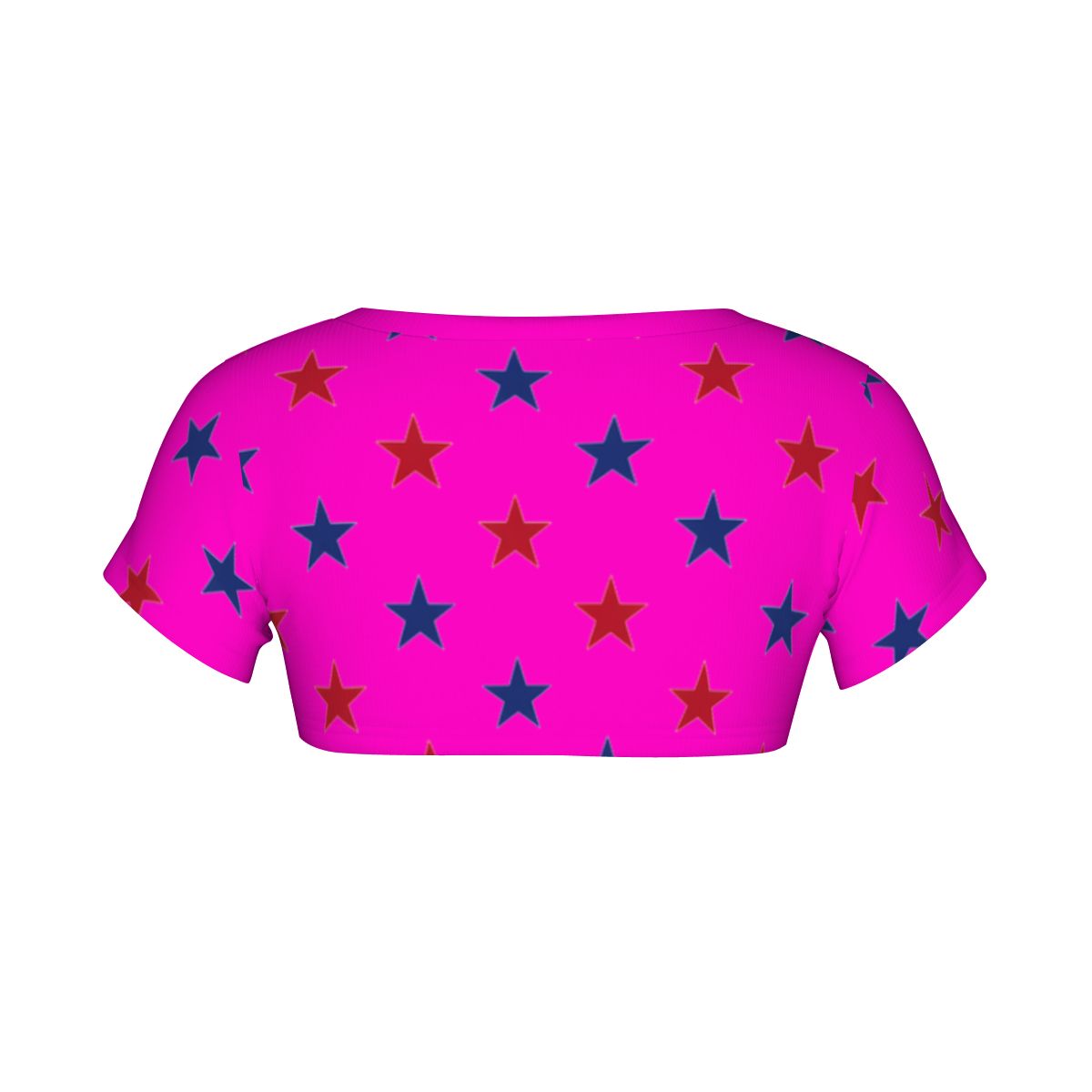 USA/American Flag Inspired Red & Blue Stars on Hot Pink Women's 1/2 Cut Short Sleeve T-Shirt