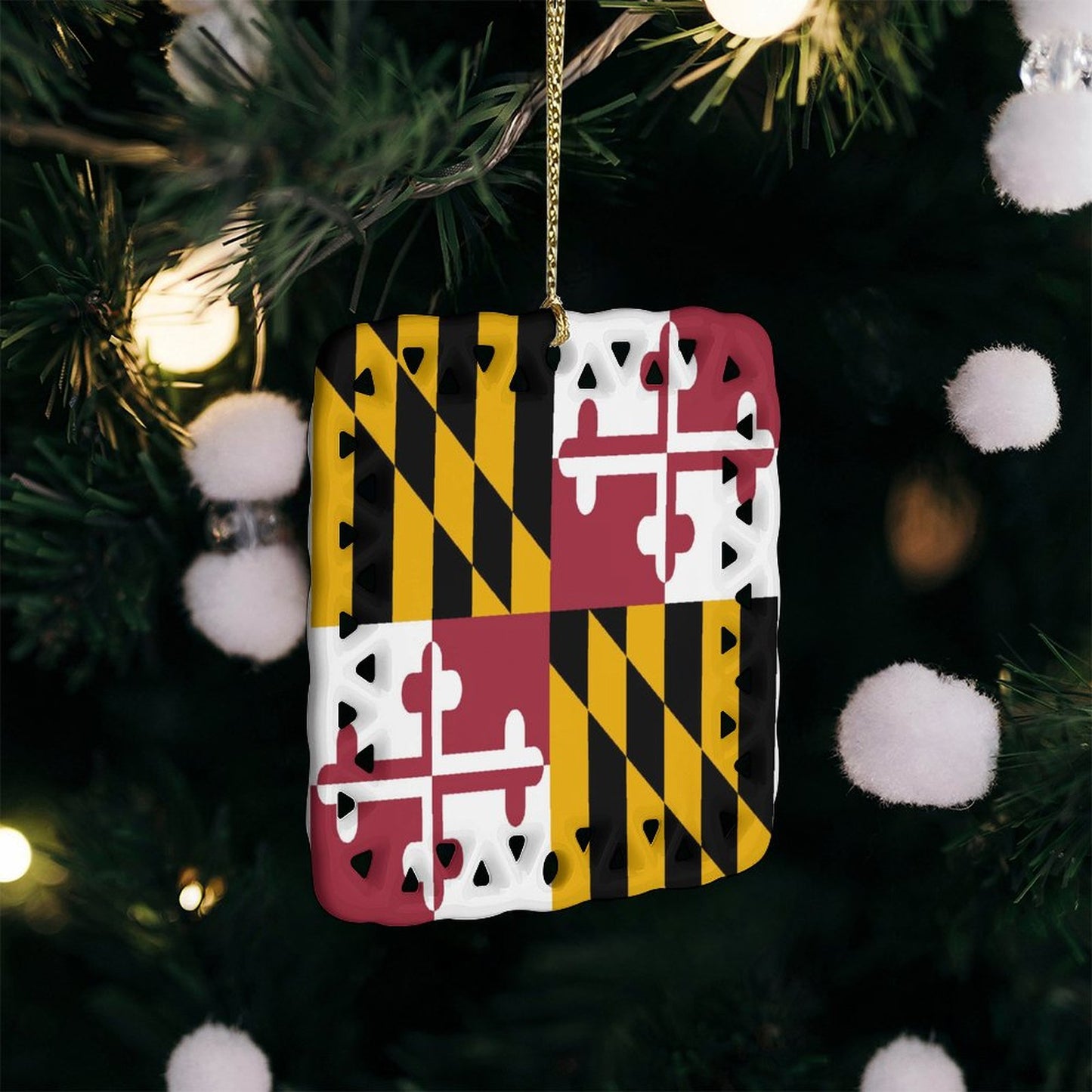 Maryland Flag Inspired Square Ceramic Ornament Made in the USA