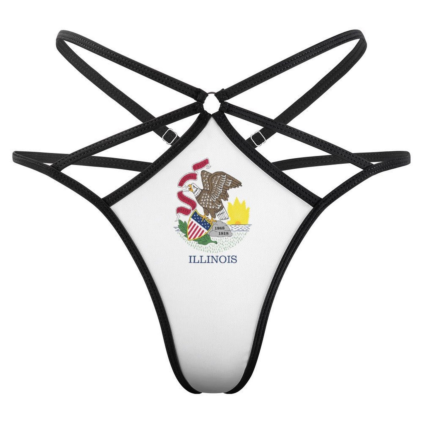 [Brand] harness thong featuring Illinois state flag design.