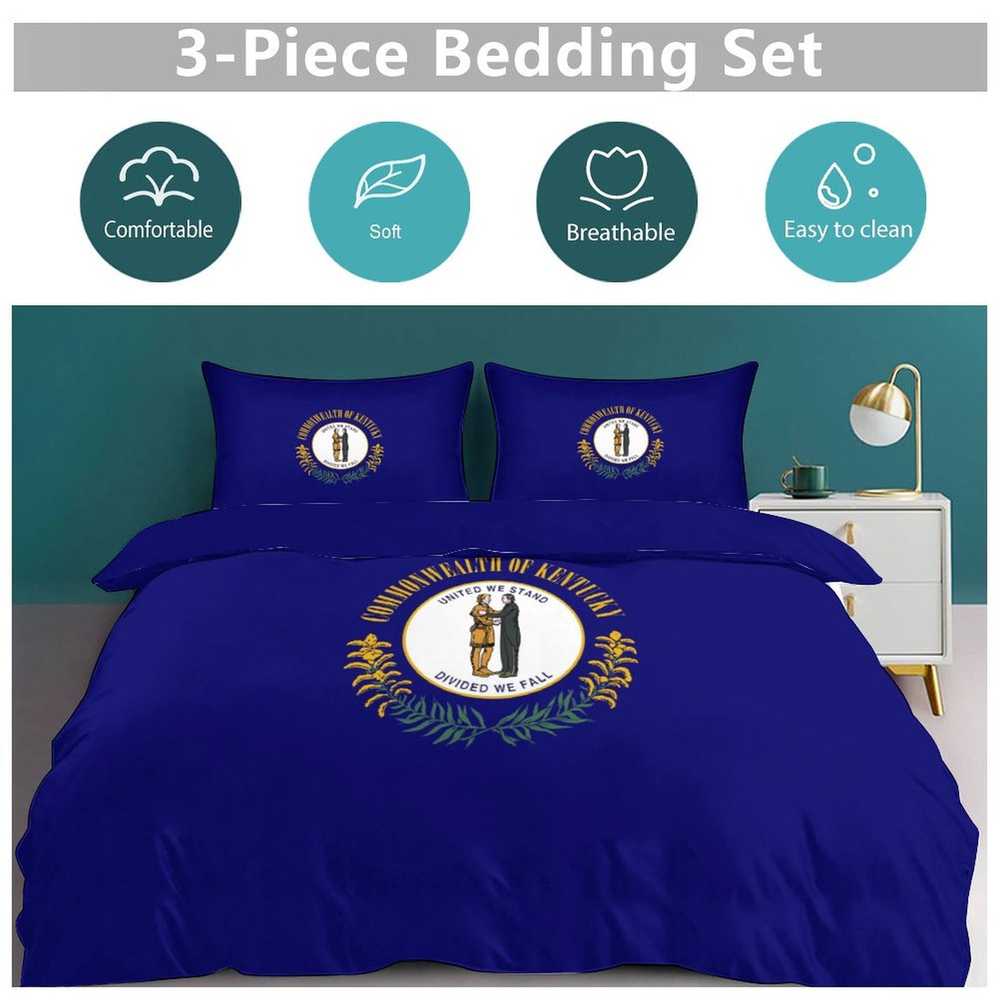 Kentucky Flag Inspired 3-Piece Bedding Set (1 Duvet Cover + 2 Pillow Shams) – 102"×90"