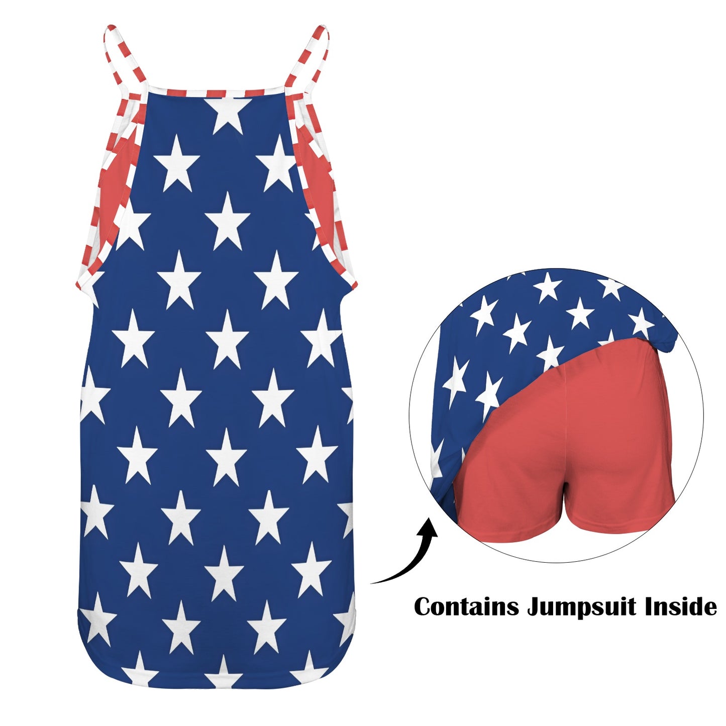 USA/American Flag Inspired Style-2 Women's Double-Layered Camisole Dress