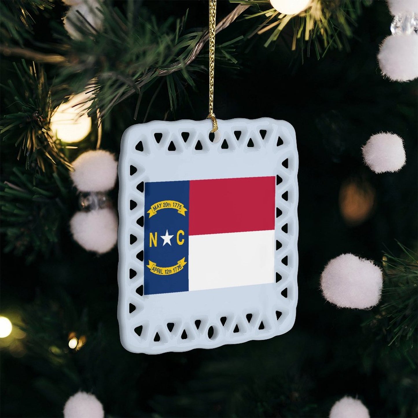 North Carolina Flag Inspired Square Ceramic Ornament Made in the USA