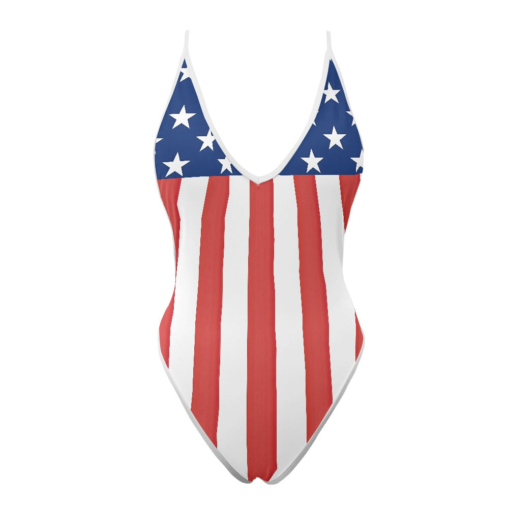 USA/American Flag Inspired One-Piece Thong Swimsuit Style-1
