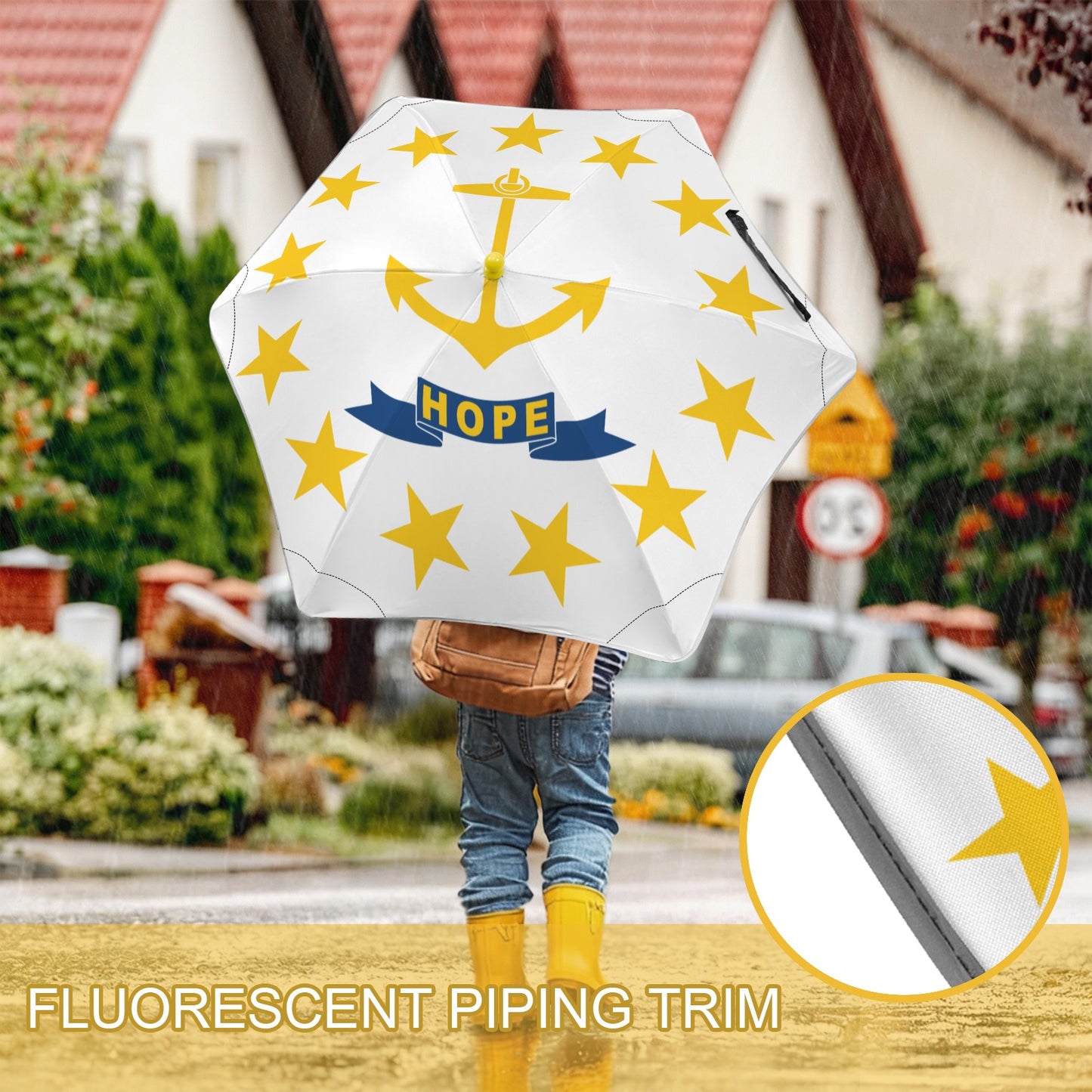 Rhode Island Flag Inspired Kids Safe Round Corner Umbrella
