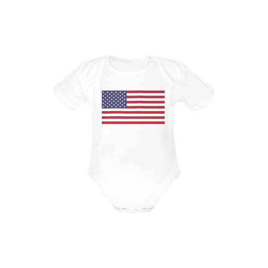 USA/American Flag Baby Short Sleeve Unisex Bodysuits (Made in USA）