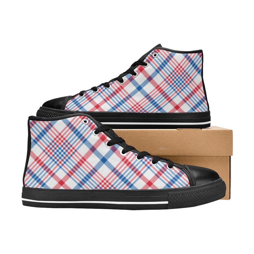 USA/American Flag Inspired Plaid Pattern Kid's High Top Canvas Shoes