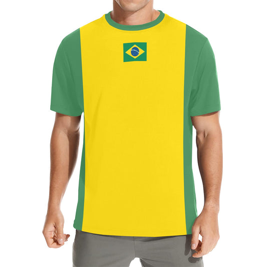 Brasil Flag Men's Crew Neck T-Shirt (Made in USA)