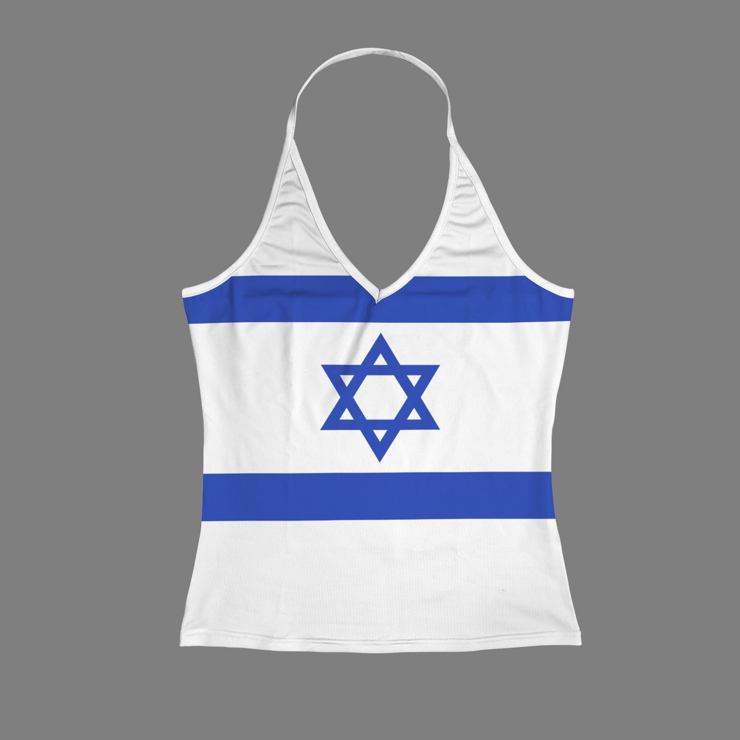 Israel Flag Inspired V-neck Halter Open Back Tank Top