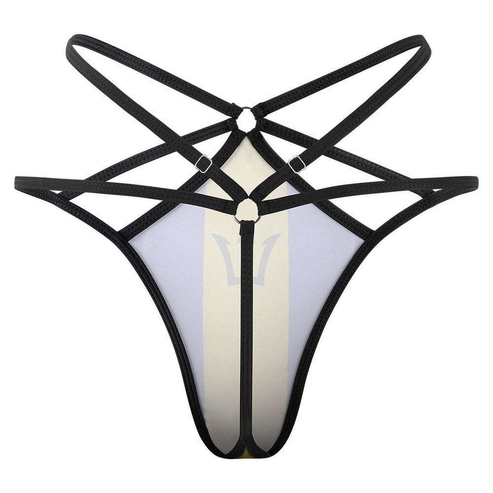 Black strappy lingerie with intricate design from [Brand].