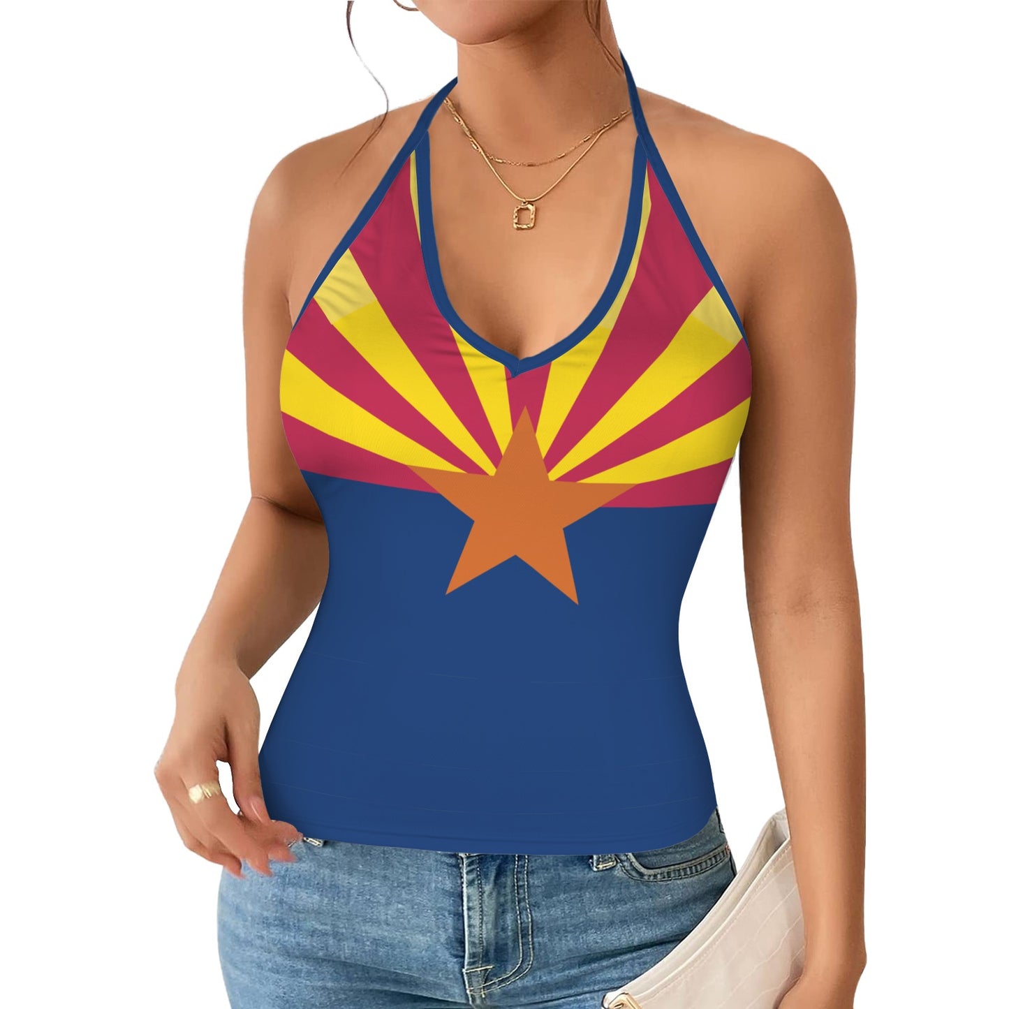 Arizona Flag Inspired V-neck Halter Open Back Tank Top