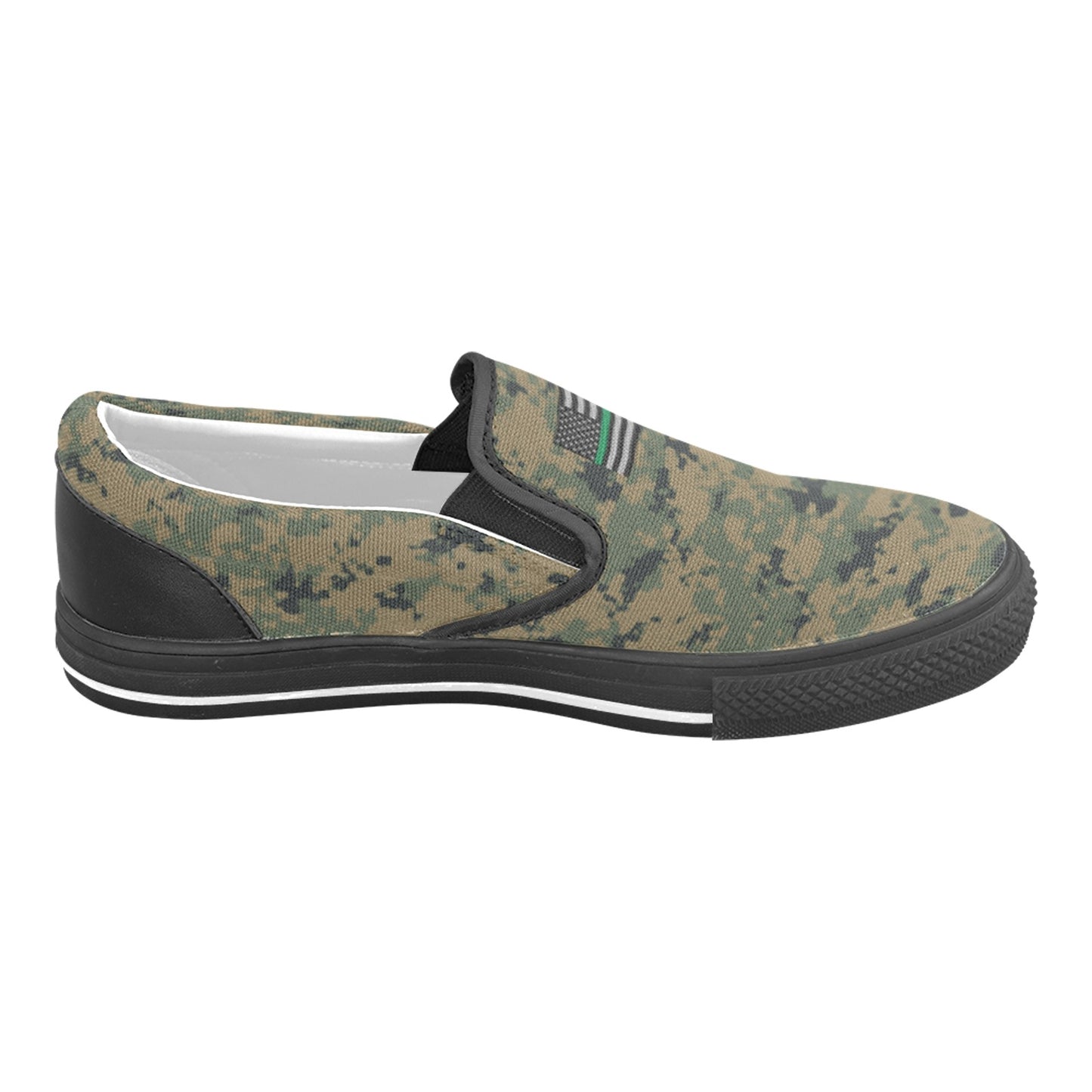 Thin Green Line Flag Subdued on Digital Camo Slip-on Canvas Men's Shoes (Model019)(Two Shoes With Different Printing)
